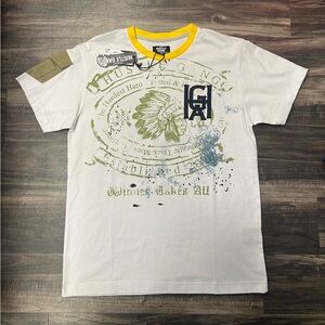 Hustle Gang Vintage White and Yellow Short Sleeve Tee